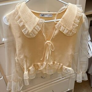 Zara Cream Sheer Ruffle Blouse